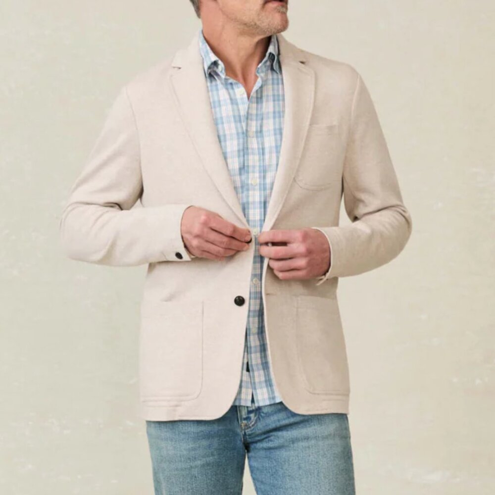 Faherty Inlet Knit Tweed Blazer - Men's Medium - Khaki - NWT